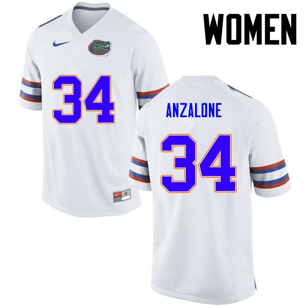 NCAA Florida Gators Alex Anzalone Women's #34 Nike White Stitched Authentic College Football Jersey FPO1364VH